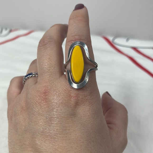 Adjustable Yellow Blue Silver Ring - Picture 2 of 5